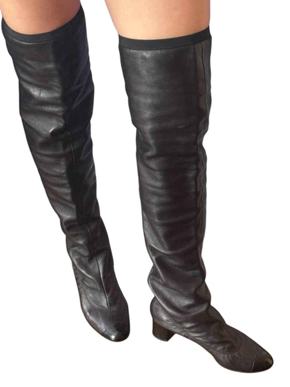 Chanel black leather Over-the-Knee Black Sock Boots - Women - Picture 12 of 16